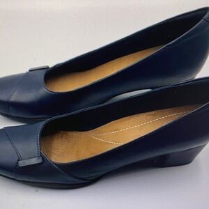 Aldo Navy Blue Low Wedge Loafers